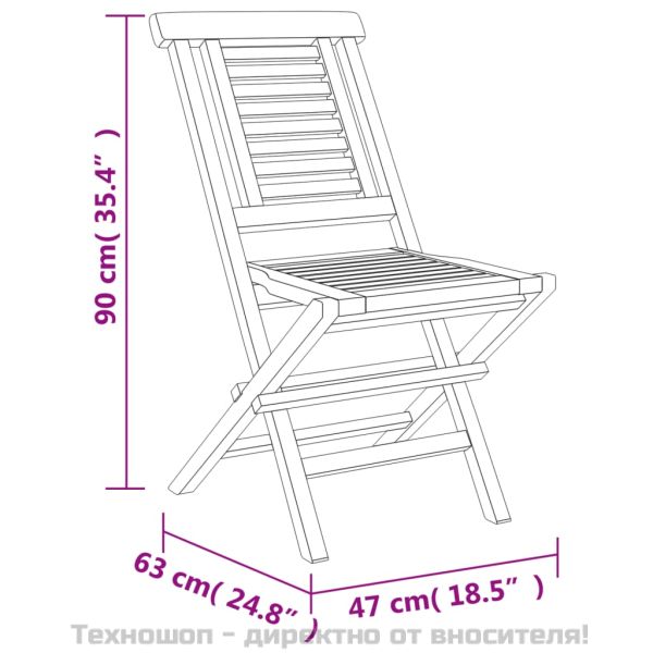 Сгъваеми градински столове, 2 бр, 47x63x90 см, тик масив