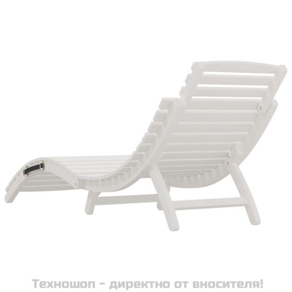 Шезлонг, бял, 184x55x64 см, акациево дърво масив