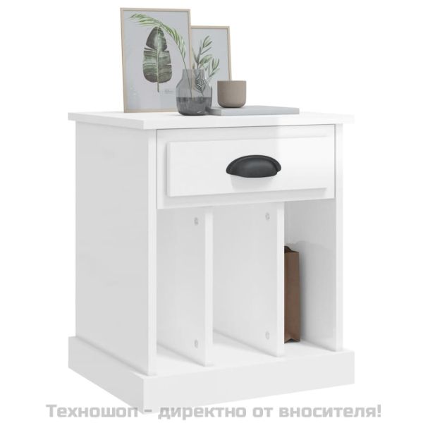 Нощно шкафче, бял гланц, 43x36x50 см