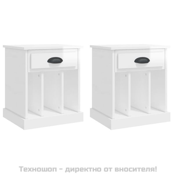 Нощни шкафчета, 2 бр, бял гланц, 43x36x50 см