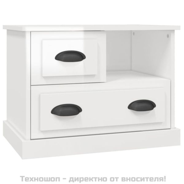 Нощно шкафче, бял гланц, 60x39x45 см