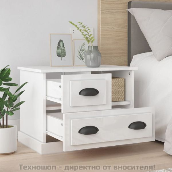 Нощно шкафче, бял гланц, 60x39x45 см