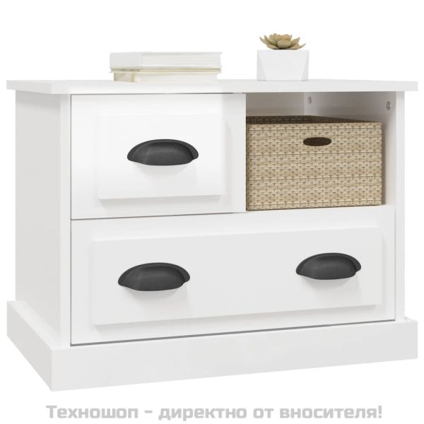 Нощно шкафче, бял гланц, 60x39x45 см