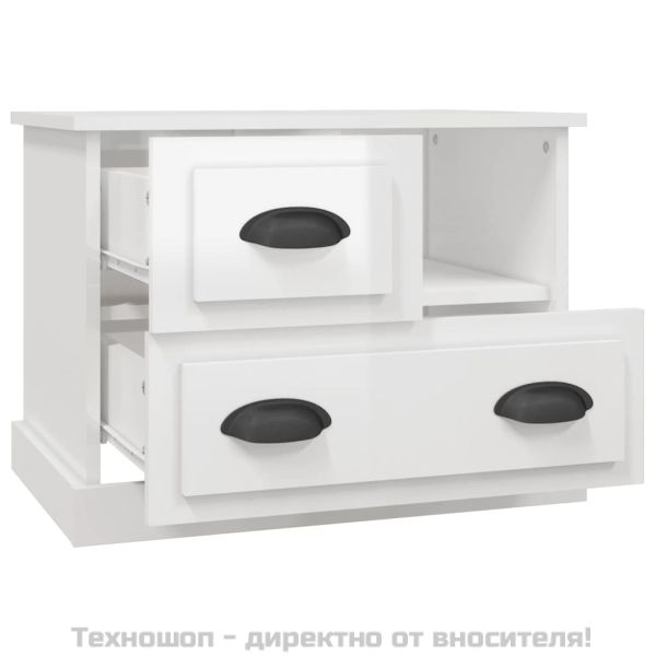 Нощно шкафче, бял гланц, 60x39x45 см