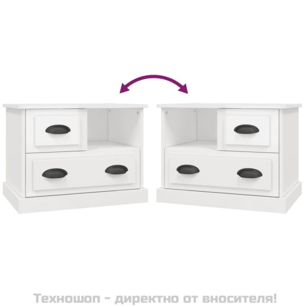 Нощно шкафче, бял гланц, 60x39x45 см