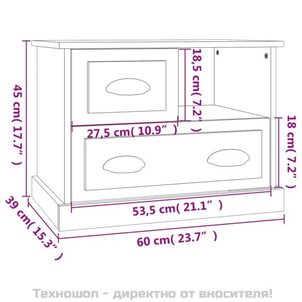 Нощно шкафче, бял гланц, 60x39x45 см