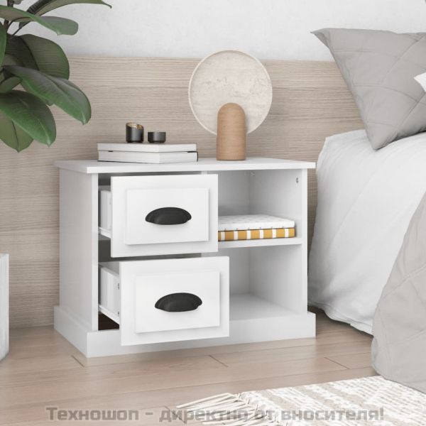 Нощно шкафче, бял гланц, 60x35,5x45 см