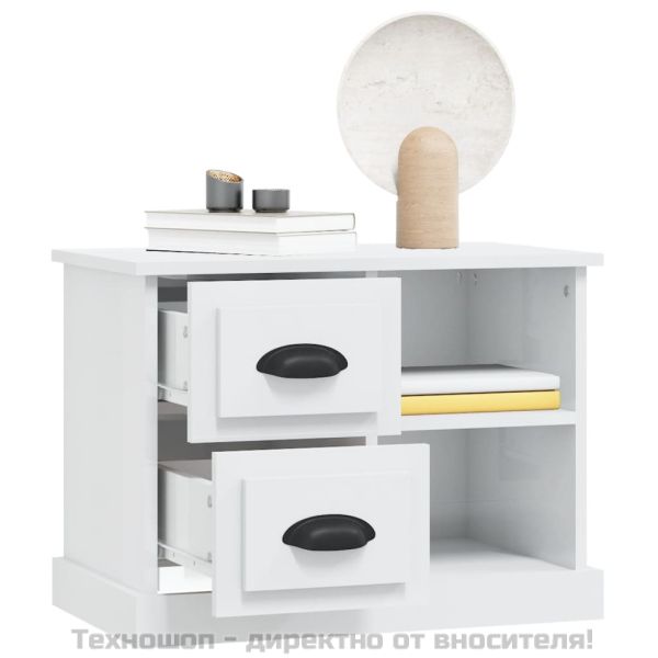 Нощно шкафче, бял гланц, 60x35,5x45 см