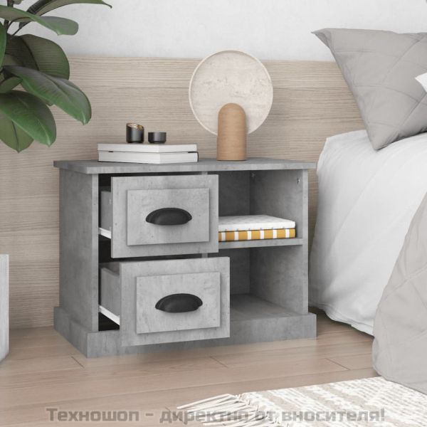 Нощно шкафче, бетонно сиво, 60x35,5x45 см