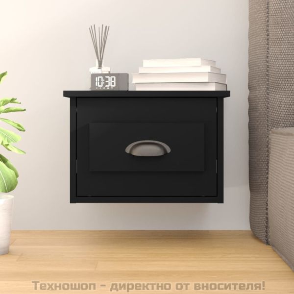 Нощно шкафче за стенен монтаж, черно, 41,5x36x28 см