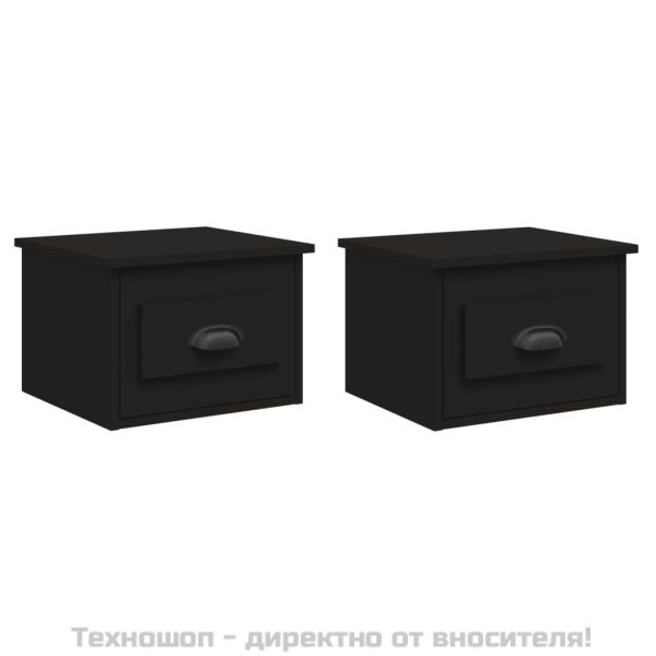 Нощни шкафчета за стенен монтаж, 2 бр, черни, 41,5x36x28 см
