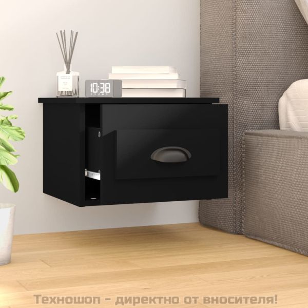 Нощни шкафчета за стенен монтаж, 2 бр, черни, 41,5x36x28 см