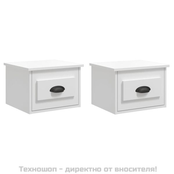 Нощни шкафчета за стенен монтаж, 2 бр, бял гланц, 41,5x36x28 см