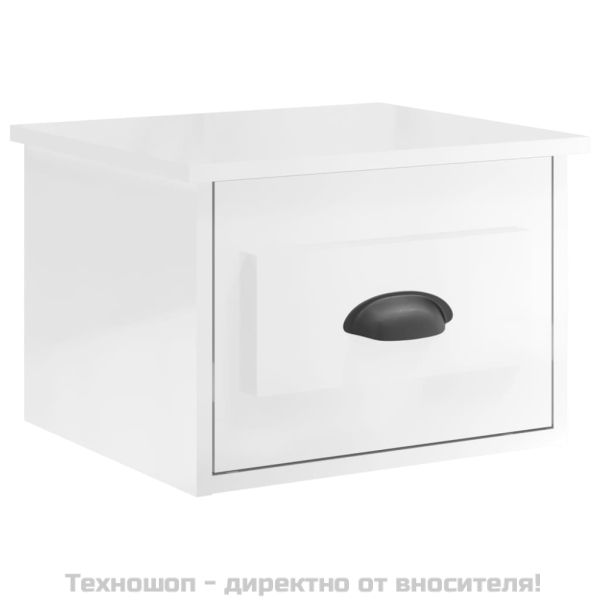 Нощни шкафчета за стенен монтаж, 2 бр, бял гланц, 41,5x36x28 см
