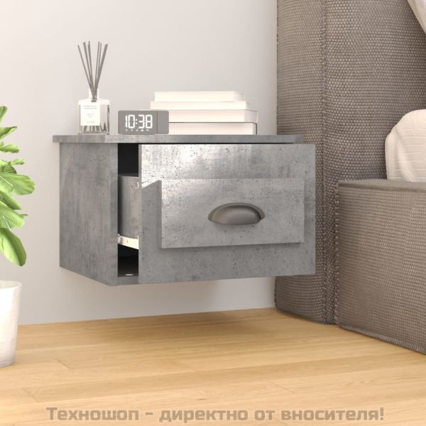 Нощно шкафче за стенен монтаж, бетонно сиво, 41,5x36x28см
