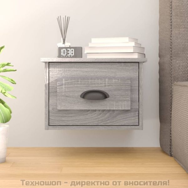 Нощно шкафче за стенен монтаж, сив сонома, 41,5x36x28 см