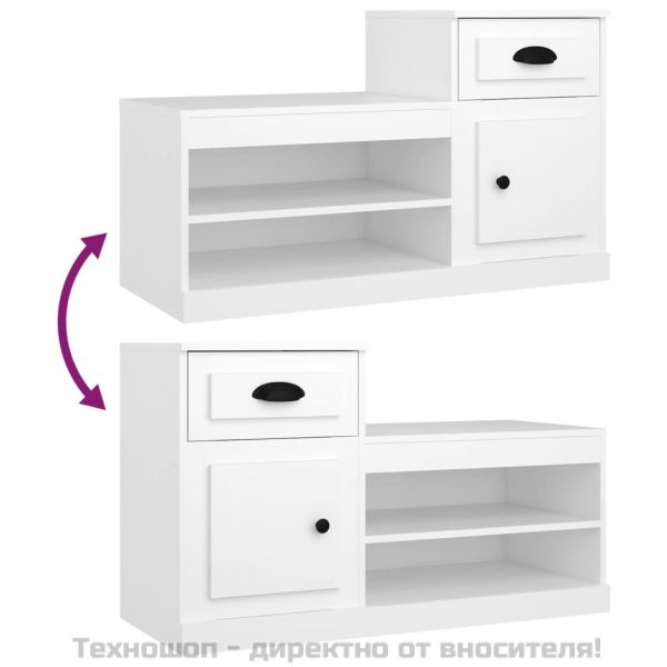 Шкаф за обувки, бял, 100x42x60 см, инженерно дърво