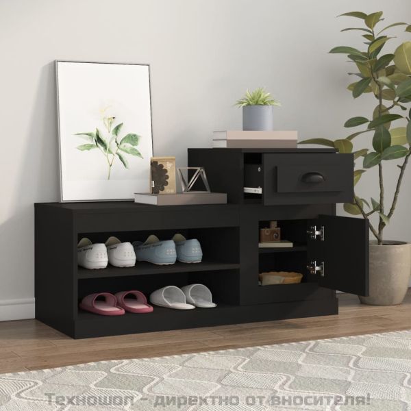 Шкаф за обувки, черен, 100x42x60 см, инженерно дърво
