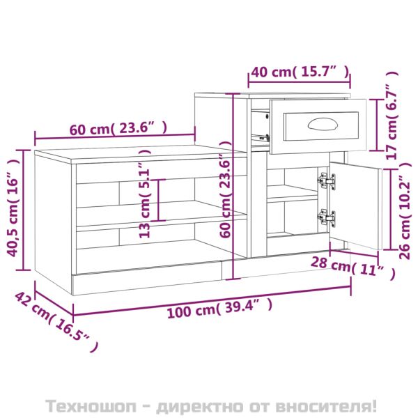 Шкаф за обувки, черен, 100x42x60 см, инженерно дърво