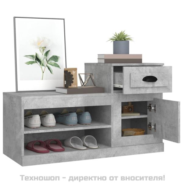 Шкаф за обувки, бетонно сив, 100x42x60 см, инженерно дърво