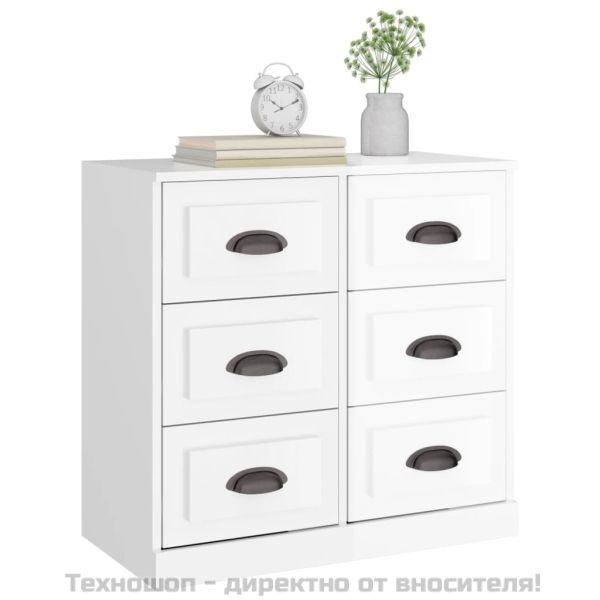 Сайдборд, бял гланц, 70x35,5x67,5 см, инженерно дърво