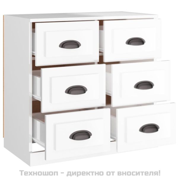 Сайдборд, бял гланц, 70x35,5x67,5 см, инженерно дърво