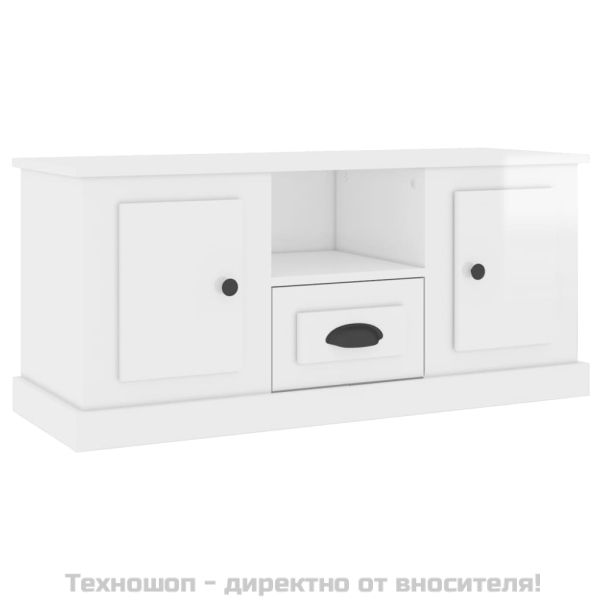 ТВ шкаф бял гланц 100x35,5x45 см инженерно дърво