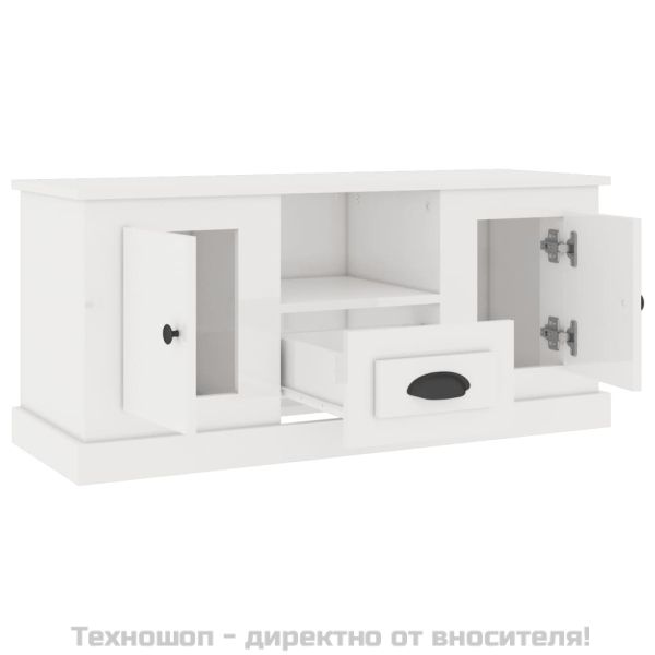ТВ шкаф бял гланц 100x35,5x45 см инженерно дърво