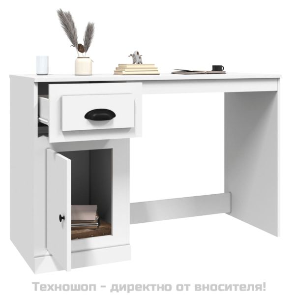 Бюро с чекмедже, бяло, 115x50x75 см, инженерно дърво