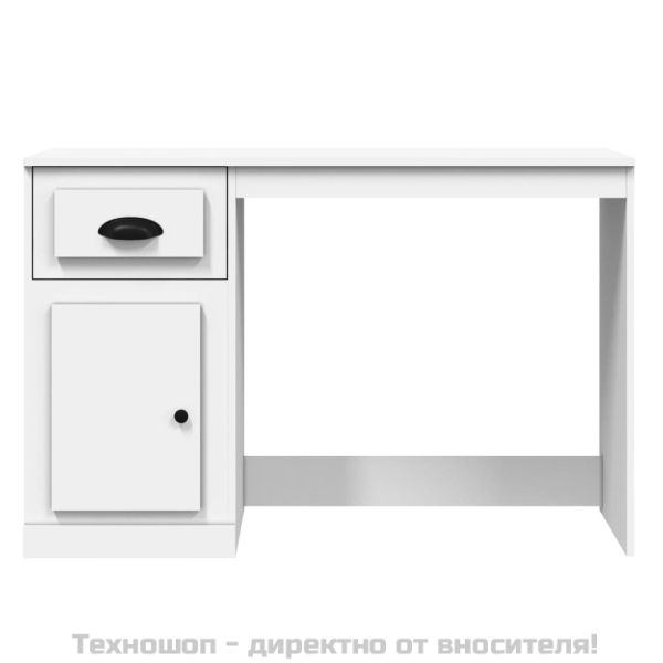 Бюро с чекмедже, бяло, 115x50x75 см, инженерно дърво
