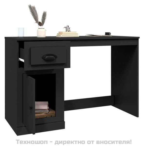 Бюро с чекмедже, черно, 115x50x75 см, инженерно дърво