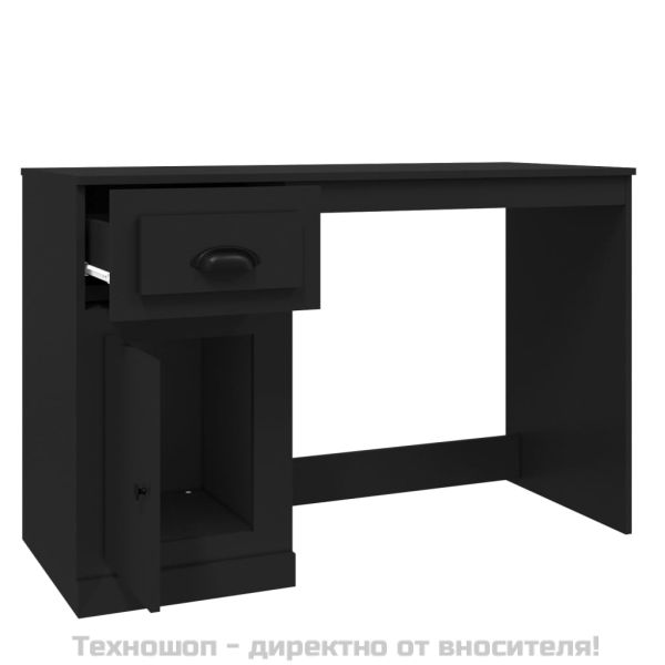 Бюро с чекмедже, черно, 115x50x75 см, инженерно дърво