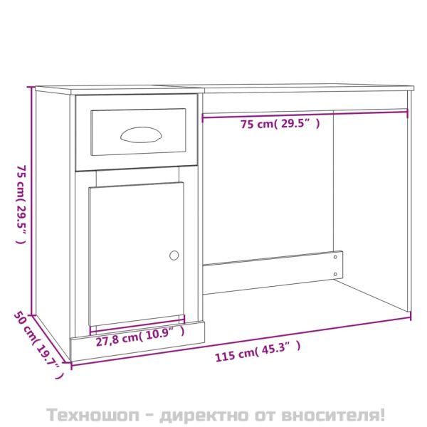Бюро с чекмедже, черно, 115x50x75 см, инженерно дърво