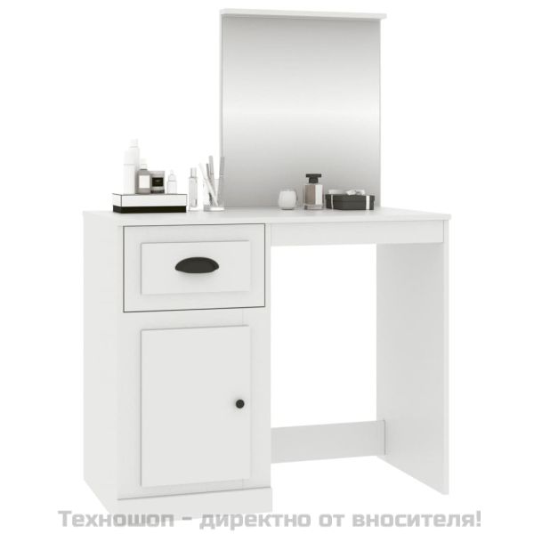Тоалетка с огледало, бяла, 90x50x132,5 см, инженерно дърво