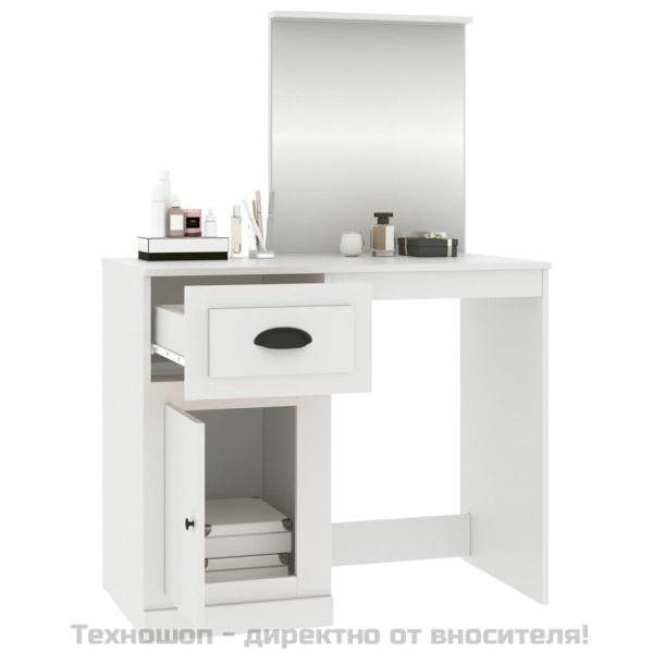 Тоалетка с огледало, бяла, 90x50x132,5 см, инженерно дърво