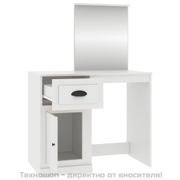 Тоалетка с огледало, бяла, 90x50x132,5 см, инженерно дърво