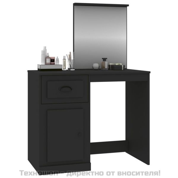 Тоалетка с огледало, черна, 90x50x132,5 см, инженерно дърво