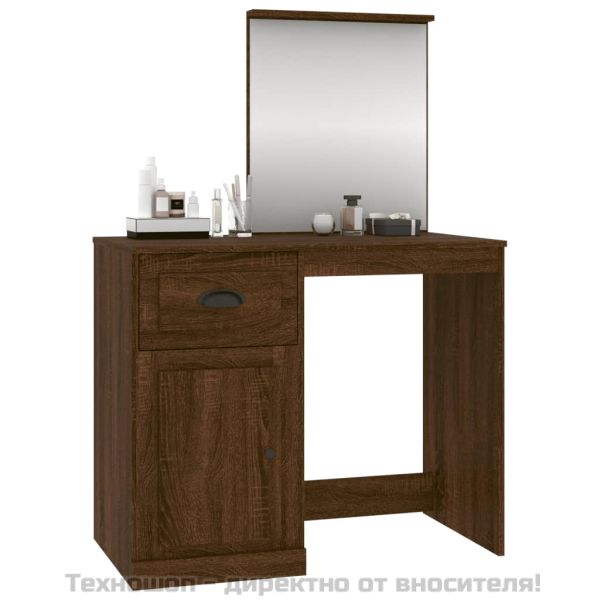 Тоалетка с огледало, Кафяв дъб, 90x50x132,5 см, инженерно дърво