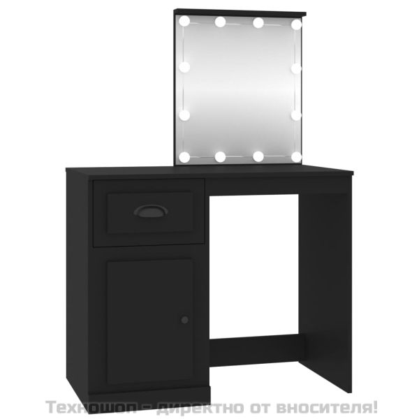 Тоалетка с LED, черно, 90x50x132,5 см, инженерно дърво