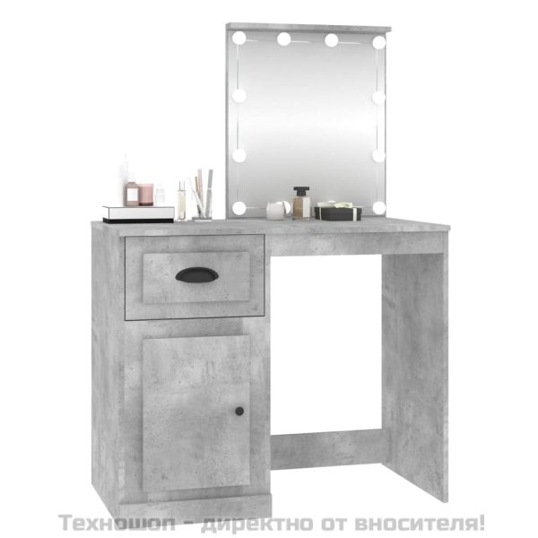 Тоалетка с LED, бетонно сиво, 90x50x132,5 см, инженерно дърво