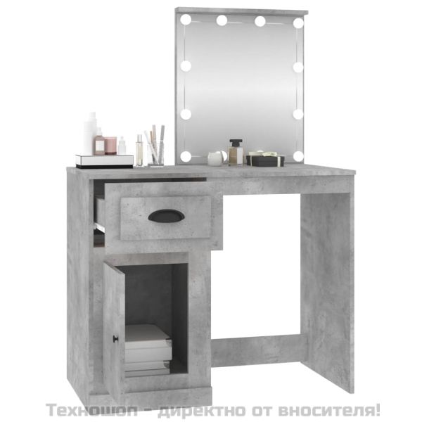 Тоалетка с LED, бетонно сиво, 90x50x132,5 см, инженерно дърво