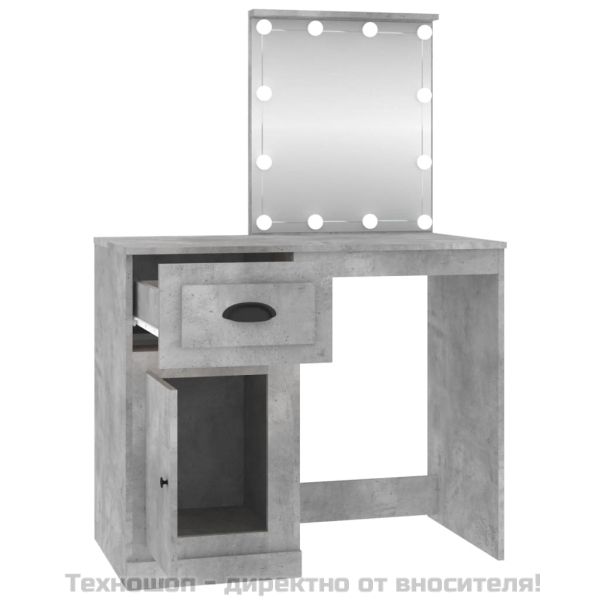 Тоалетка с LED, бетонно сиво, 90x50x132,5 см, инженерно дърво