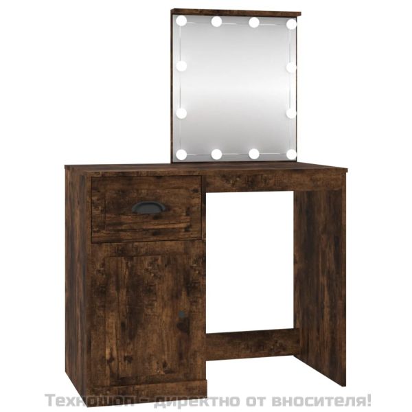 Тоалетка с LED, Опушен дъб, 90x50x132,5см, инженерно дърво