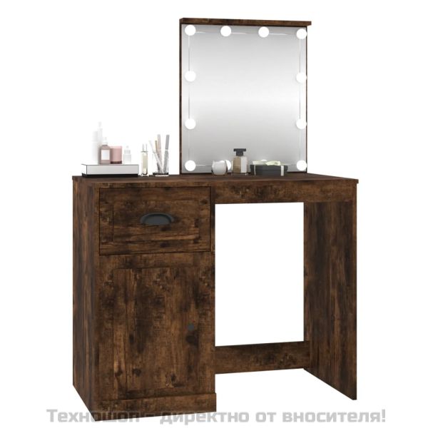 Тоалетка с LED, Опушен дъб, 90x50x132,5см, инженерно дърво