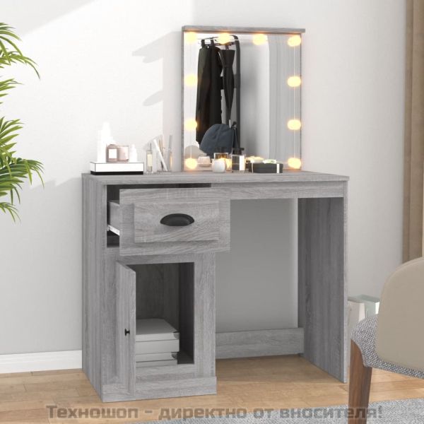 Тоалетка с LED сив сонома 90x50x132,5 см инженерно дърво