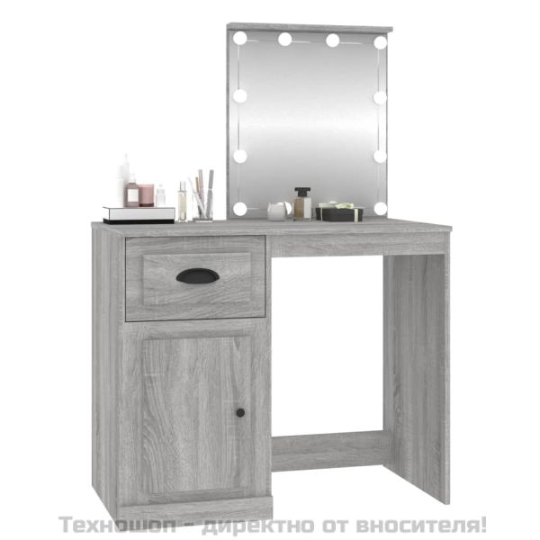 Тоалетка с LED сив сонома 90x50x132,5 см инженерно дърво