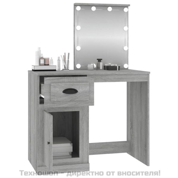 Тоалетка с LED сив сонома 90x50x132,5 см инженерно дърво