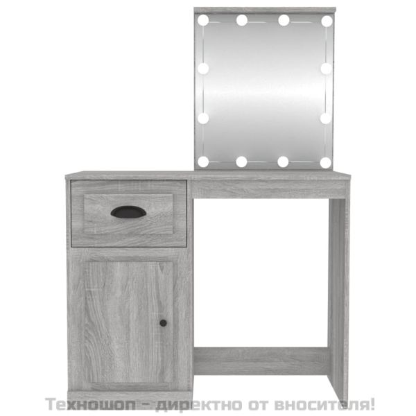 Тоалетка с LED сив сонома 90x50x132,5 см инженерно дърво