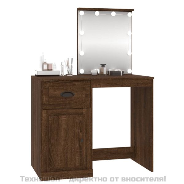 Тоалетка с LED, кафяв дъб, 90x50x132,5см, инженерно дърво