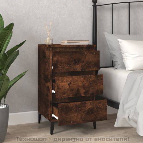 Нощно шкафче, опушен дъб, 40x35x70 см, инженерно дърво